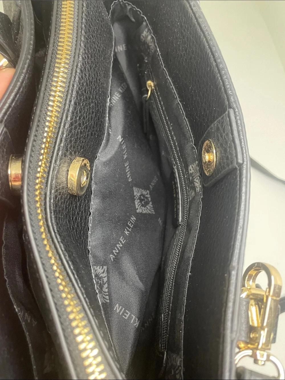 Anne Klein Black Pebbled Leather Bow Satchel purse